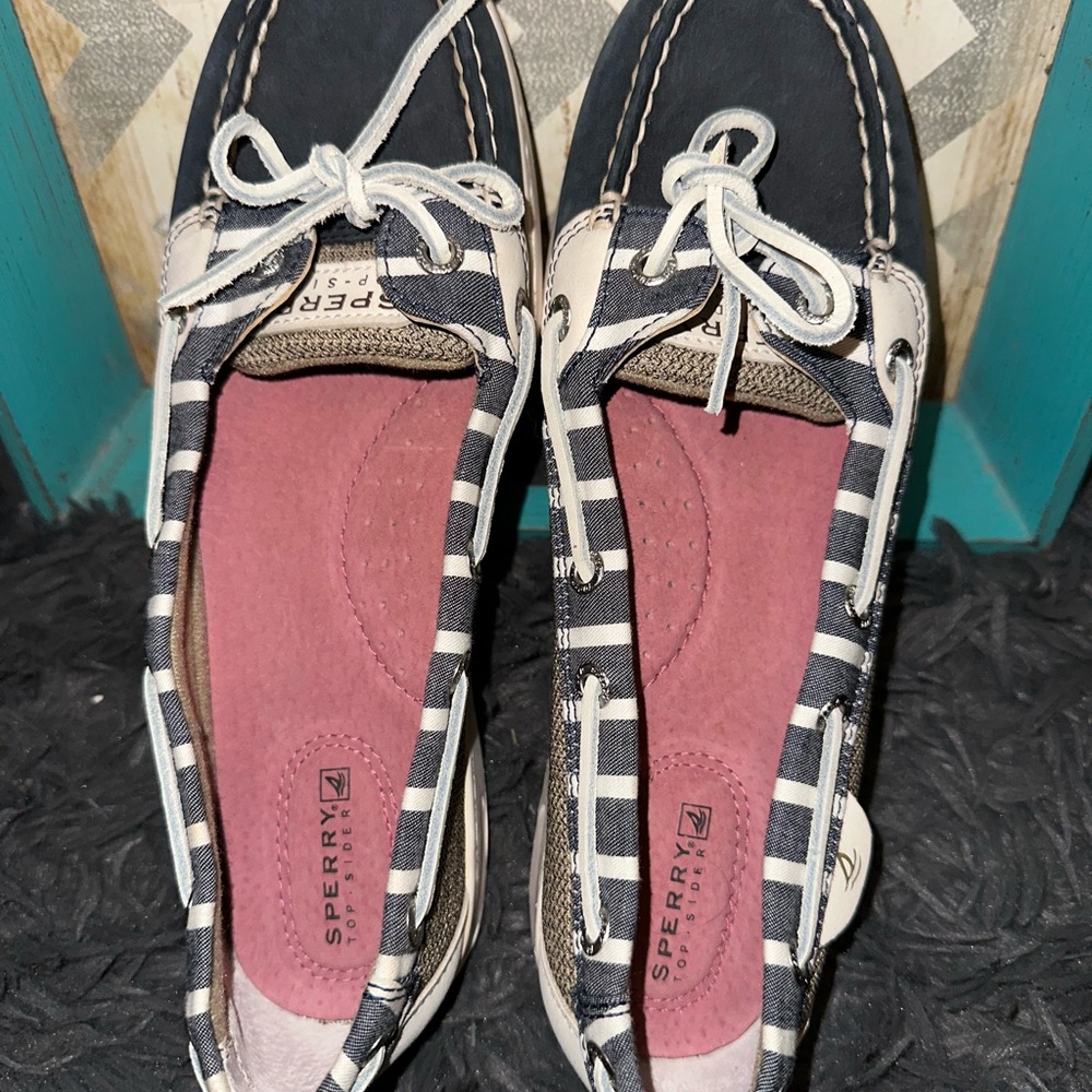 Sperry Women's Navy and White Striped Loafers